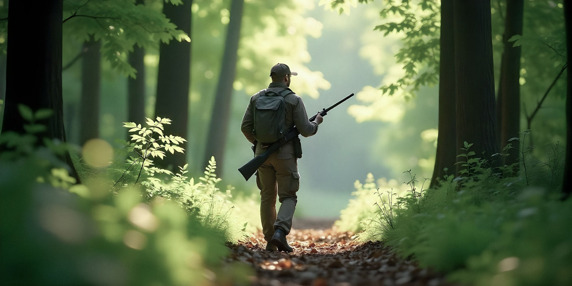 Mann mit Waffe in einem Wald